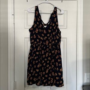 Navy Blue Sleeveless Dress with Sunflowers Print